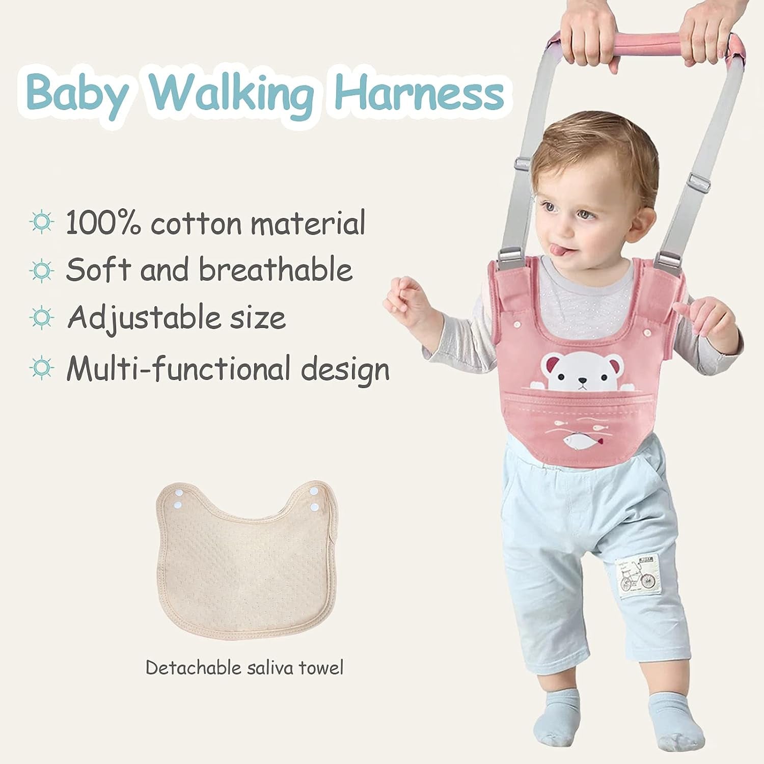 Baby Walking Harness Handheld Baby Walker Assistant Belt (Pink)