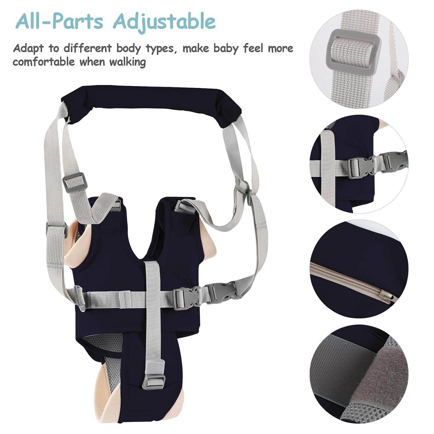 Baby Walking Harness Handheld Baby Walker Assistant Belt (Darkblue)