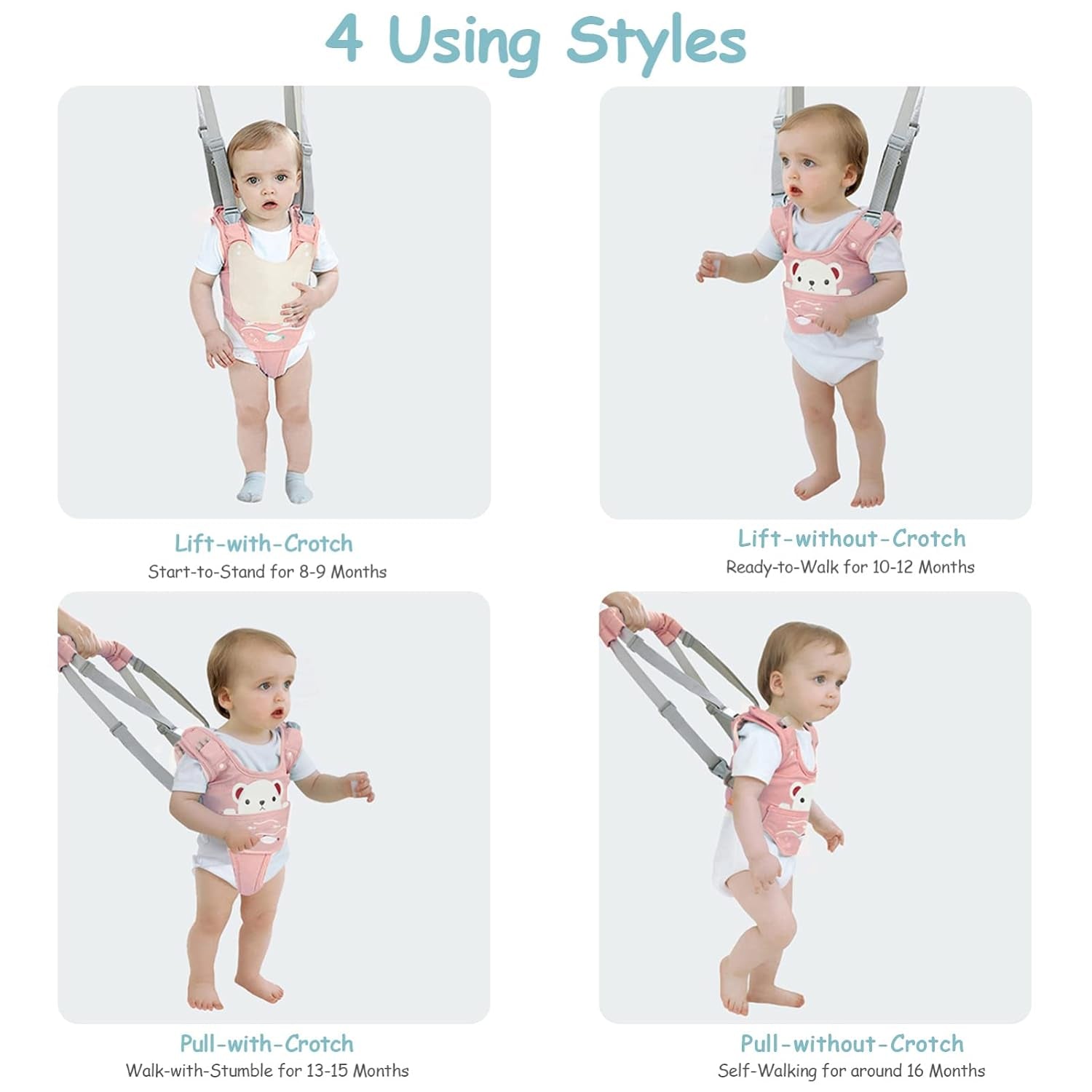 Baby Walking Harness Handheld Baby Walker Assistant Belt (Pink)